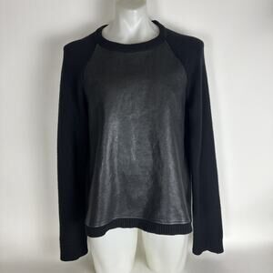 SAINT LAURENT Black LEATHER & Wool Cashmere Knit SWEATER Men’s Size XL
